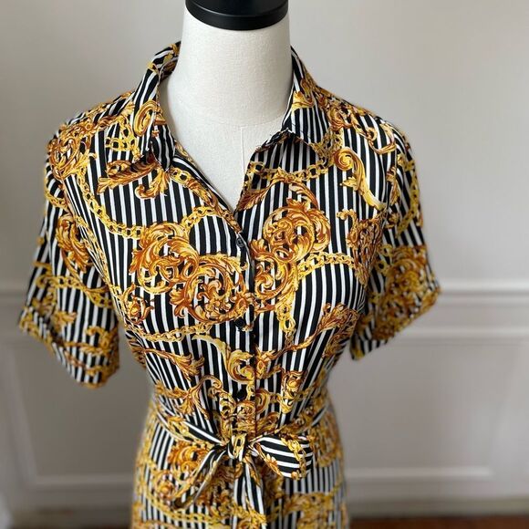 Walter Baker Button Front Shirt Dress Stripe Chain Filagree 6 - Picture 4 of 7